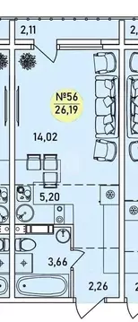 Студия Ярославская область, Ярославль 2-й мкр,  (26.19 м)