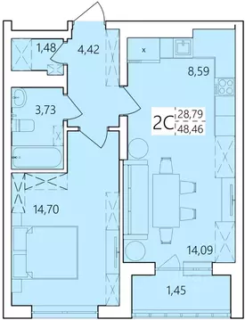 2-к кв. Башкортостан, Уфа Затон жилрайон, Волна жилой комплекс (48.46 ...