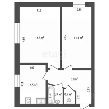 2-к кв. Татарстан, Альметьевск просп. Габдуллы Тукая, 54А (41.7 м)