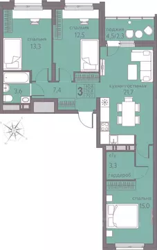 3-к кв. Пермский край, Пермь ул. Серебристая, 5 (79.1 м)