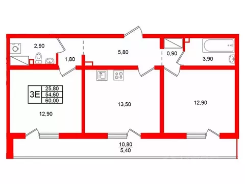 2-к кв. Санкт-Петербург дор. Муринская, 8к2 (57.7 м)