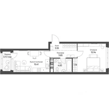 1-к кв. Свердловская область, Екатеринбург бул. Вдохновения, 4 (46.2 ...