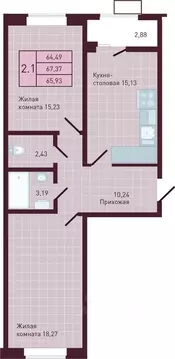 2-к кв. Чувашия, Новочебоксарск Советская ул., поз1 (65.93 м)