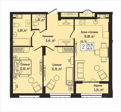 2-к кв. Нижегородская область, Нижний Новгород Литературная ул., 5 ...