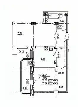 2-к кв. Курская область, Курск ул. 2-я Агрегатная, 57 (66.1 м)