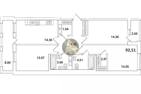 3-комнатная квартира: Санкт-Петербург, Кубинская улица, 82к3с1 (92.51 ...