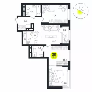 3-комнатная квартира: Екатеринбург, жилой район Южная Ботаника, ЖК ...