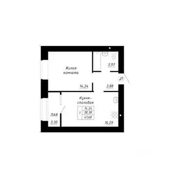 1-к кв. Башкортостан, Стерлитамак Прибрежный мкр,  (41.68 м)