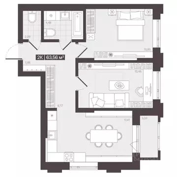 2-к кв. Кемеровская область, Кемерово 6/2 мкр, Моне жилой комплекс ...