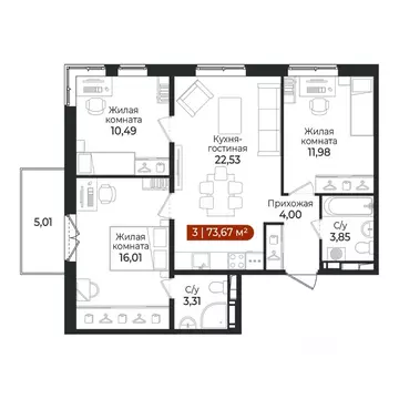 3-к кв. Ленинградская область, Всеволожский район, пос. Щеглово  ...