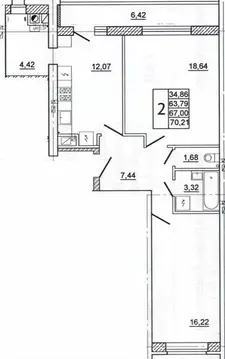 2-к кв. Смоленская область, Смоленск ул. Нахимова, 23А (70.1 м)