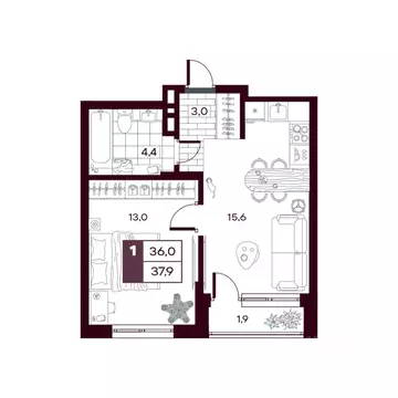 1-к кв. Тюменская область, Тюменский муниципальный округ, д. Дударева ...