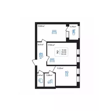 2-к кв. Липецкая область, Липецк Авторский жилрайон,  (60.46 м)