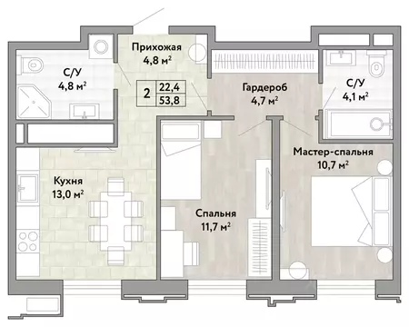2-к кв. Хабаровский край, Хабаровск ул. Нагишкина (53.8 м)