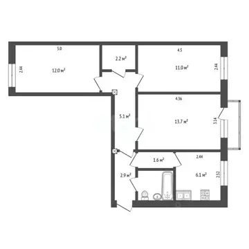 3-к кв. Вологодская область, Череповец Устюженская ул., 26 (58.0 м)