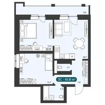 3-к кв. Новосибирская область, Новосибирск Приморская ул., 15с1 (61.8 ...