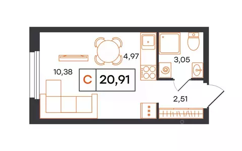 Студия Тюменская область, Тюмень Полевая ул., 117к12 (20.91 м)