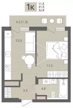1-к кв. Калининградская область, Пионерский пос. Рыбное,  (32.8 м)