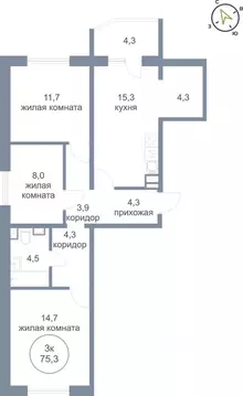 3-к кв. Ханты-Мансийский АО, Нефтеюганск 6-й мкр, 17 (75.3 м)