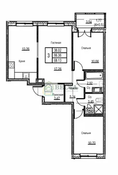 3-комнатная квартира: Кудрово, Солнечная улица, 2 (65.5 м)