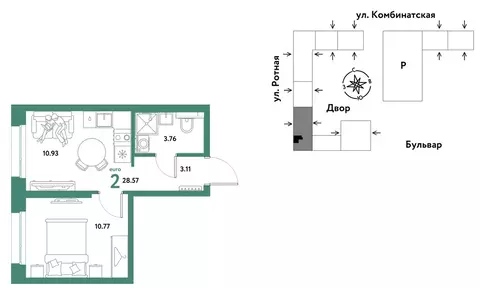 2-комнатная квартира: Екатеринбург, Ленинский район (28.57 м)