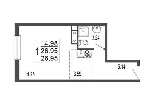 Квартира-студия: Лыткарино, 6-й микрорайон, 15Д (26.95 м)
