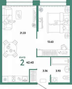 2-к кв. Свердловская область, Екатеринбург ул. Шефская, 22А (42.45 м)