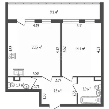 1-к кв. Санкт-Петербург ул. Георгия Гречко, 1 (47.5 м)