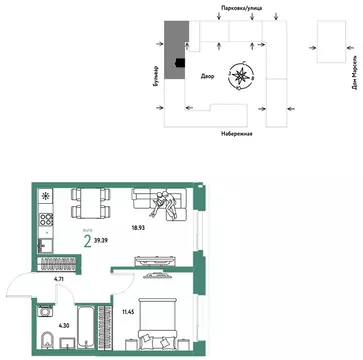 2-к кв. Тюменская область, Тюмень Береговая ул., 100к2 (39.39 м)