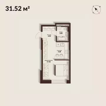 Студия Приморский край, Владивосток Каскада жилой комплекс (31.52 м)