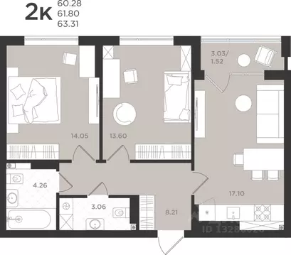 2-к кв. Калининградская область, Светлогорск  (61.8 м)