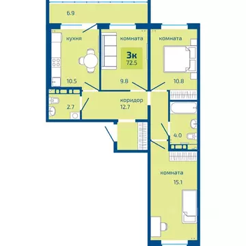 3-к кв. Пермский край, Пермь Вышка II мкр, Патриот жилой комплекс ...