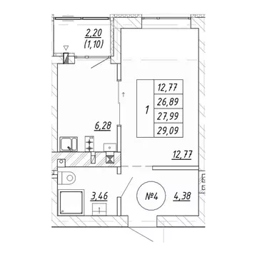 1-к кв. Калининградская область, Зеленоградск  (29.09 м)