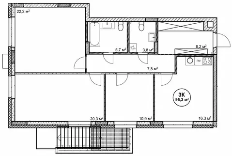 3-комнатная квартира: Нижний Новгород, посёлок Cовхоза Цветы (95.2 м)