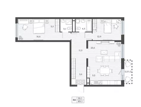 3-к кв. Дагестан, Дербент ул. Сальмана (87.91 м)