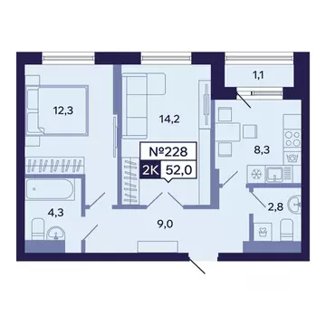 2-к кв. Саха (Якутия), Якутск ул. Новопортовская, 1А/1 (52.0 м)