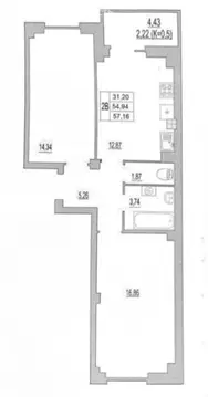 2-комнатная квартира: Псков, улица Юности, 32 (57.16 м)