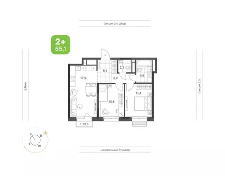 2-к кв. Татарстан, Набережные Челны Премьер-квартал жилой комплекс ...