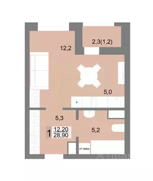 1-к кв. Свердловская область, Екатеринбург ул. Семена Лагоды, 80 (28.9 ...