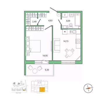 1-к кв. Ленинградская область, Гатчина ул. Чехова, 39к2 (43.0 м)