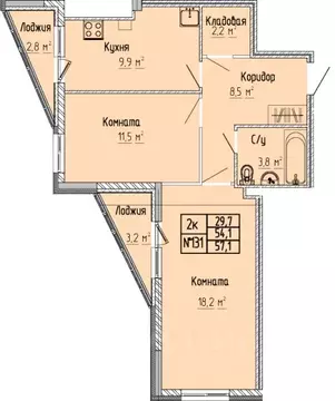 2-к кв. Тверская область, Тверь Атлант жилой комплекс (57.1 м)