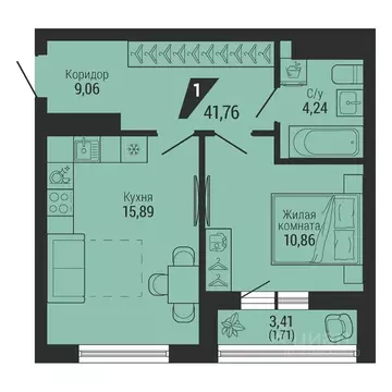 1-к кв. Свердловская область, Екатеринбург пер. Ученический, 4 (41.87 ...
