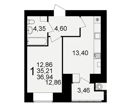 1-к кв. Рязанская область, Рязань ул. Княжье Поле, 10 (35.21 м)