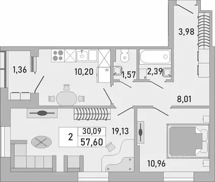 2-к кв. Башкортостан, Уфа Бакалинская ул., 9/1 (57.6 м)