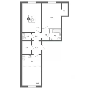 3-к кв. Кировская область, Киров ул. Потребкооперации, 34 (86.4 м)