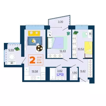 2-к кв. Брянская область, Брянск Московский мкр, Микрорайон Акватория ...