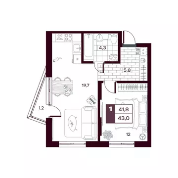 1-к кв. Тюменская область, Тюменский муниципальный округ, д. Дударева ...