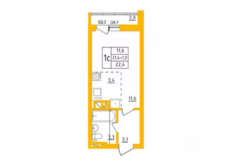 Студия Башкортостан, Уфа Инорс-4Б мкр, Акварель жилой комплекс (22.4 ...