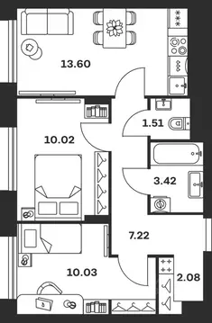 2-к кв. Тульская область, Тула Баташи Парк жилой комплекс (47.88 м)