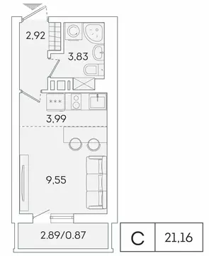 Квартира-студия: Мурино, Графская улица, 6к1 (20.3 м)
